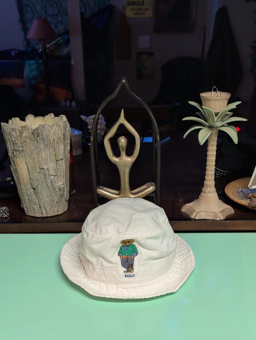 Polo by Ralph Lauren Cream Embroidered Bear Bucket Hat